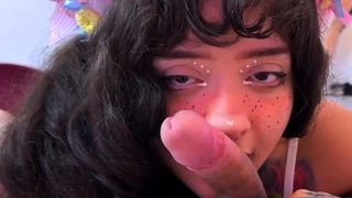 Kinky tattoo nymph with hefty culo and curly hair smells my